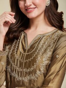 mokosh women's silk embroidered anarkali kurta and pant set with dupatta | 3 piece ethnic kurta set for women | regular fit traditional outfit | festive kurta set